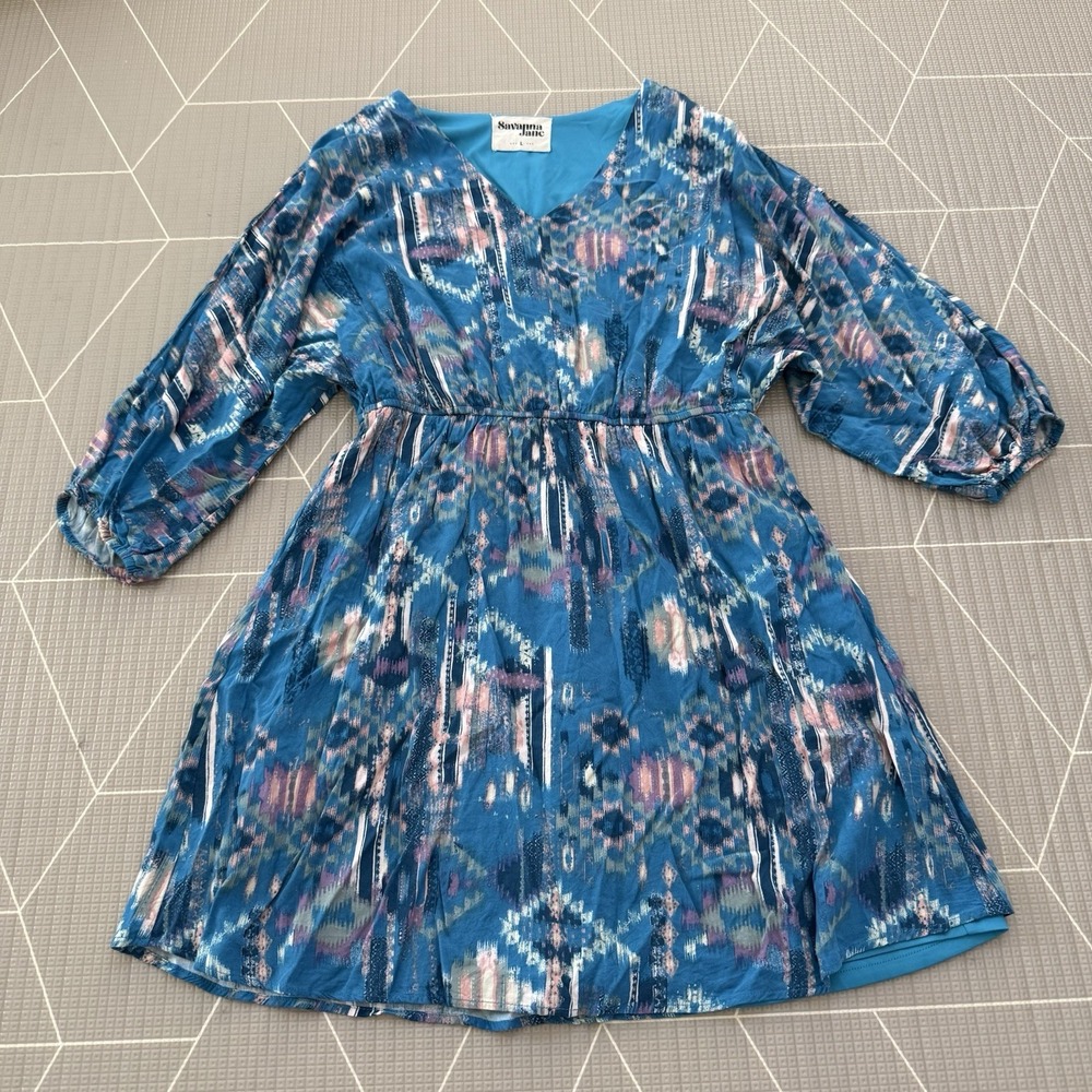 Savannah Jane Tunic Dress Size Large‎ Blue Aztec Print